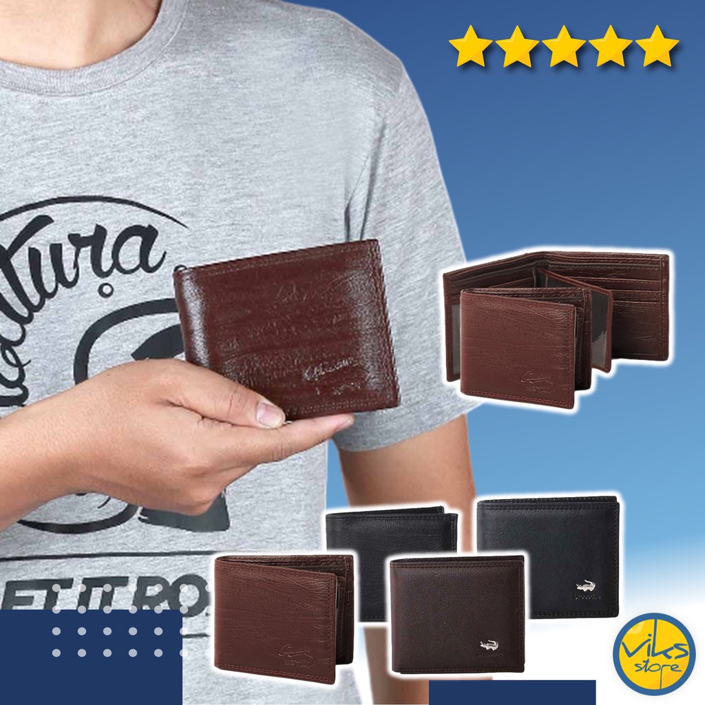 Dompet Cowok Pria Bahan Kulit Sintesis Wallet Polos Hitam Coklat