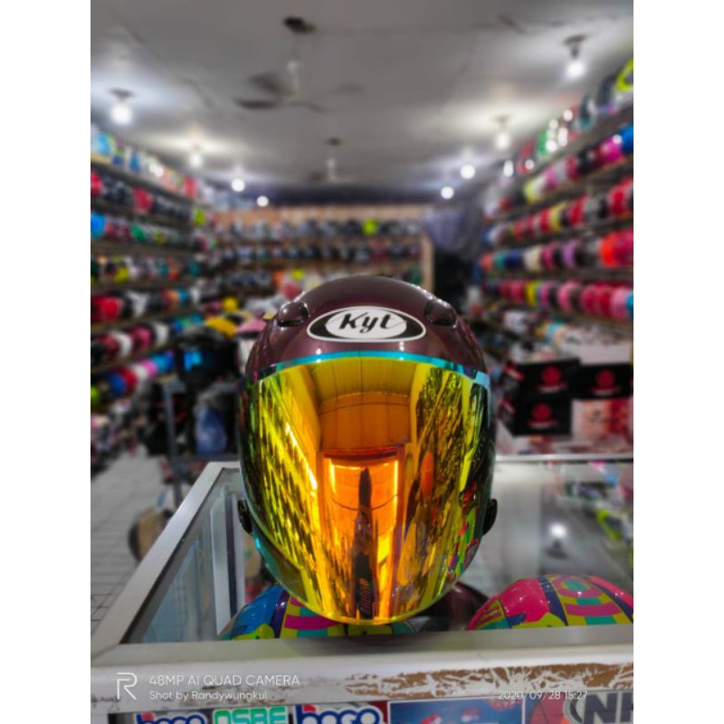 HELM KYT DJ MARU PURPLE VISOR IRIDIUM BLUE/GOLD FULL BOK