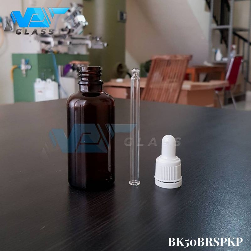 botol kaca pipet 50ml amber / coklat / botol tetes 50ml / botol serum 50ml