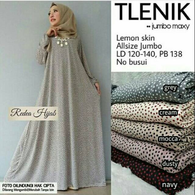 Gamis Polka Jumbo Jersey Lemon Tlenik / Maxi Dress Muslim Big Size XXXL Motif Murah