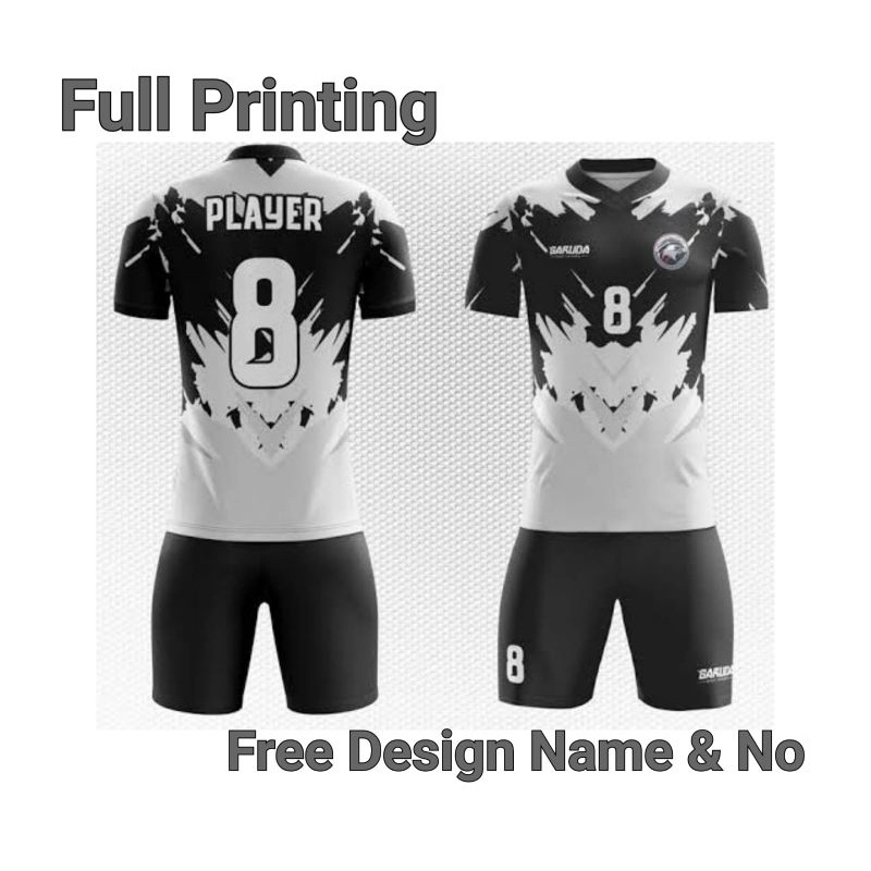 GS Jersey Setelan Futsal Jersey Sepakbola Custom Printing Free Design Nama Dan Nomor Hitam Putih 4