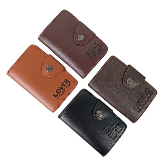 Dompet Pria Lipat Tanggung Kulit Sintetis Slot Kancing Leather PU