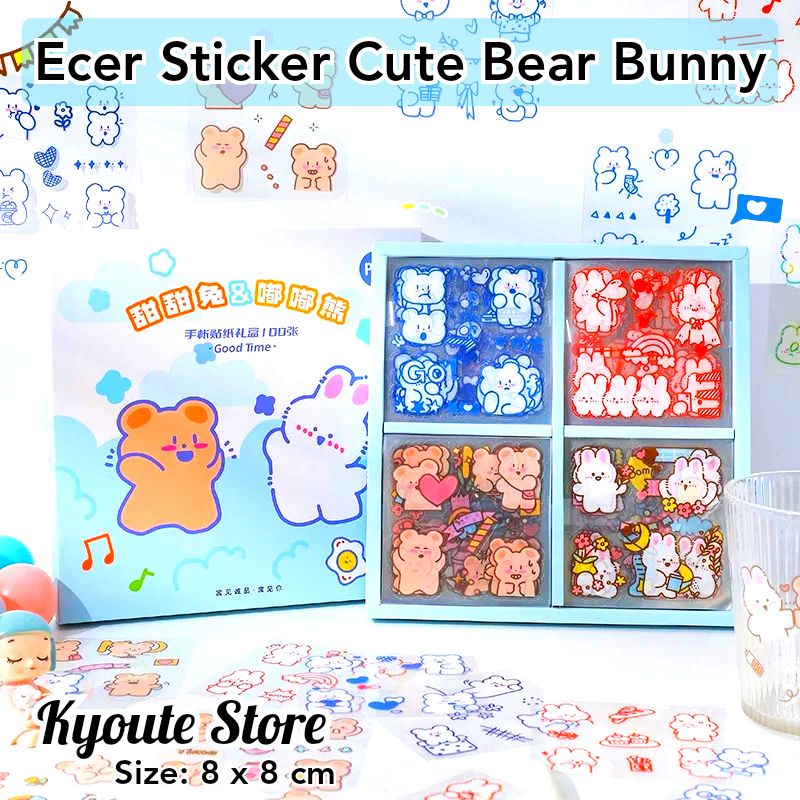 

3 pcs Sticker Deco PVC Anti Air Cute Bear Bunny Hewan Lucu Scrapbook Journal Tumblr HP Bujo DIY Diary Random