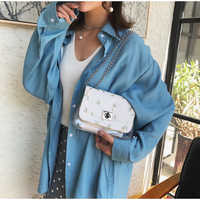 DEJI - TasSlempang Bunga Transparan / Tas Wanita / Tas Fashion / / Tas Selempang / Import Batam