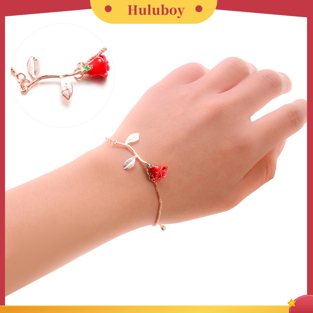 Hu Hu Hu Hu Hu Alat Bantu Pasang Kacamata♡ Gelang Bangle Adjustable Dengan Liontin Bunga Mawar Elegan Untuk Wanita