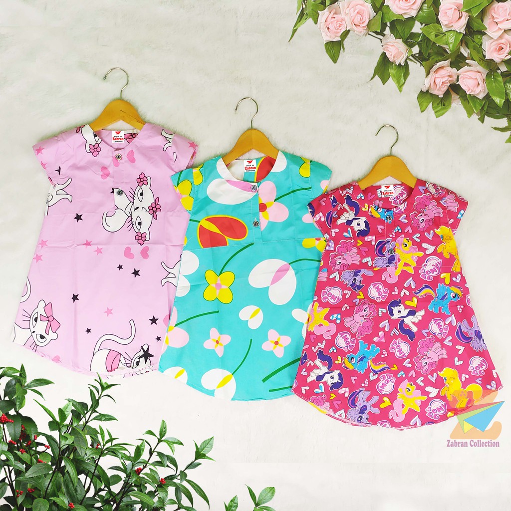 Pilih Warna Dress Anak Kancing Depan Zabran 1 Sampai 6 Tahun/COD Bayar Di tempat