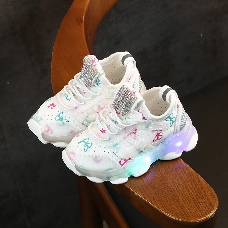 Bridgestore -  Sepatu Sneakers LED Anak Laki-laki &amp; Perempuan Motif Kupu-kupu Import 012