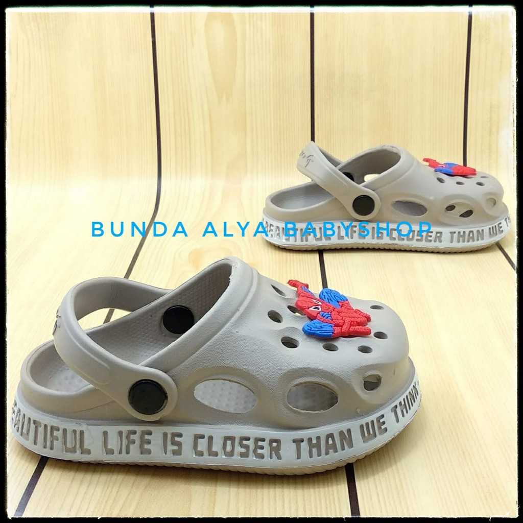 Sendal Anak Laki Laki Spider Usia 1 2 3 4 5 Tahun KREM Motif Kartun - Sepatu Sandal Anak Cowok Karet Anti Licin Size 18 - 29