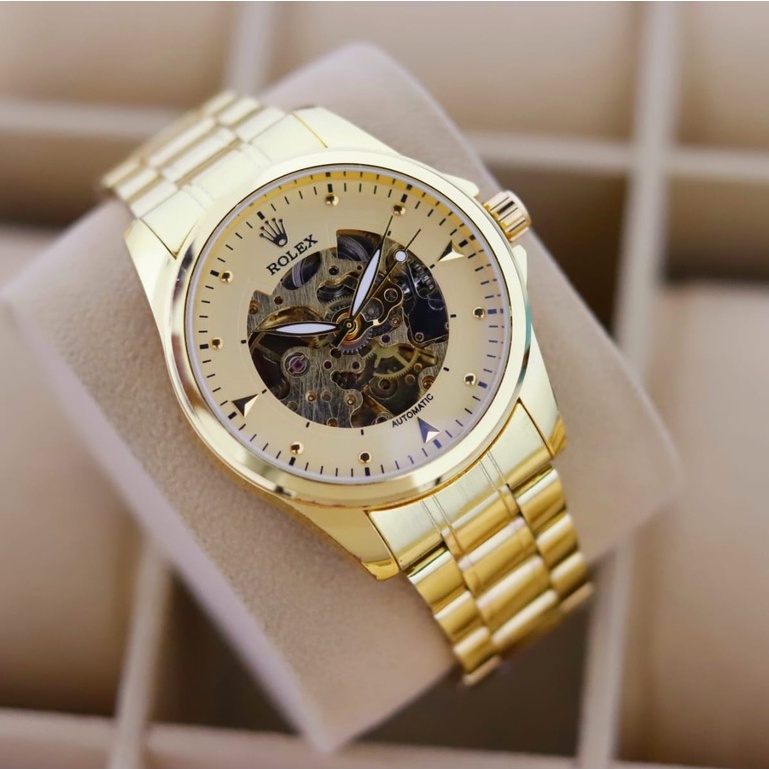 promo!!! Rolex Automatic Skeleton Transparan | Tali Rantai | Jam Tangan Pria Mesin Matic