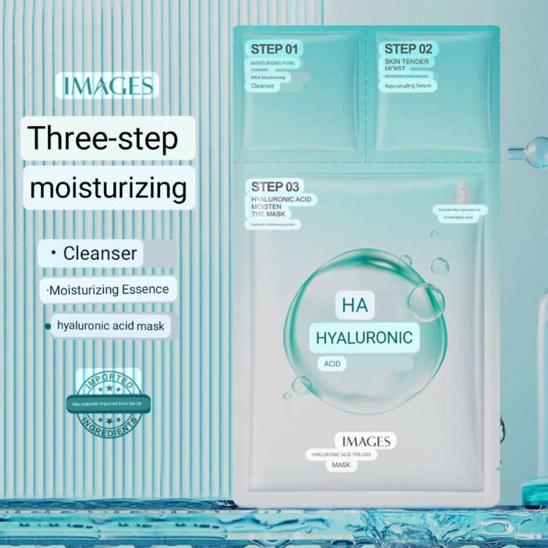 Trilogy IMAGES Original Hyaluronic Acid Cleansing Essence And Mask Sheet Masker Wajah 3 In 1 Anti Acne, Kulit Kusam, Memutihkan 3pc