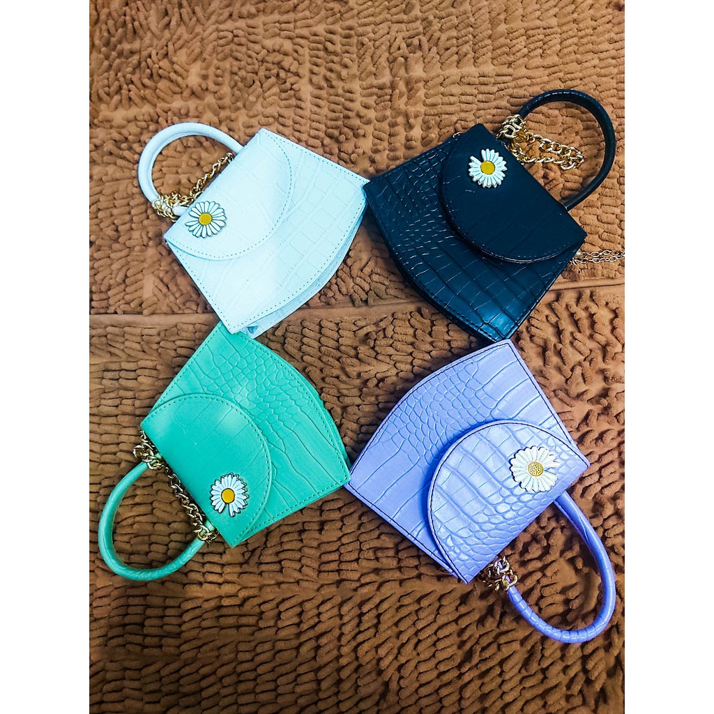 Tas Slempang Flowers Lilac Croco Mini Rantai Bahan Kulit - Tas Slempang Terlaris 2021