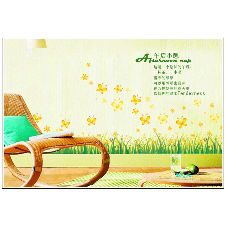 RELIZA WALL STICKER RUMPUT HIJAU BUNGA KUNING GRASS YELLOW FLOWER STIKER DINDING AY7211