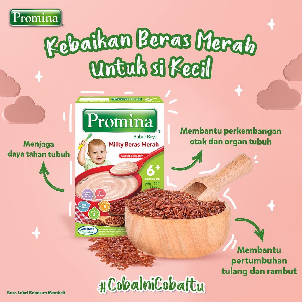 Bubur bayi 6 Bulan PROMINA Rasa Milky Beras Merah 20 gr SACHET MP ASI MPASI baby Makanan Pendamping ASI 6bulan 6 bulan 6+ 6m Instant Instan Praktis Mudah Sehat 20 gram