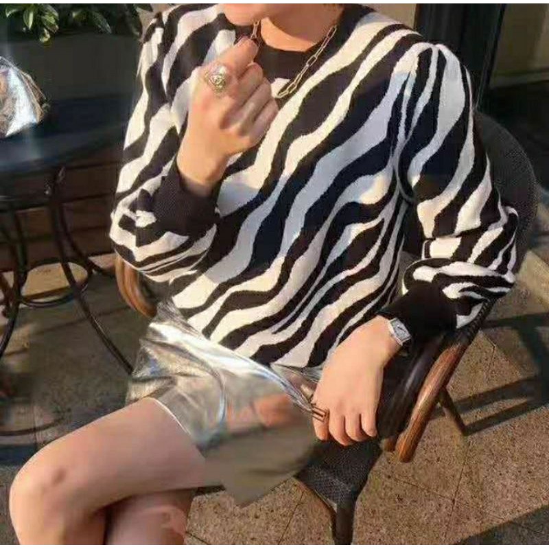 Baju Import Bangkok Atasan Wanita Rajut Premium Motif Zebra