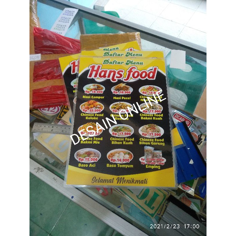 

daftar menu ukuran A4 + laminating