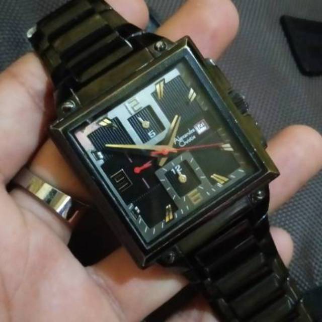 Jam Tangan Pria Alexandre Christie AC 6108MC Fullblack Chrono Square Design Second Original Preloved