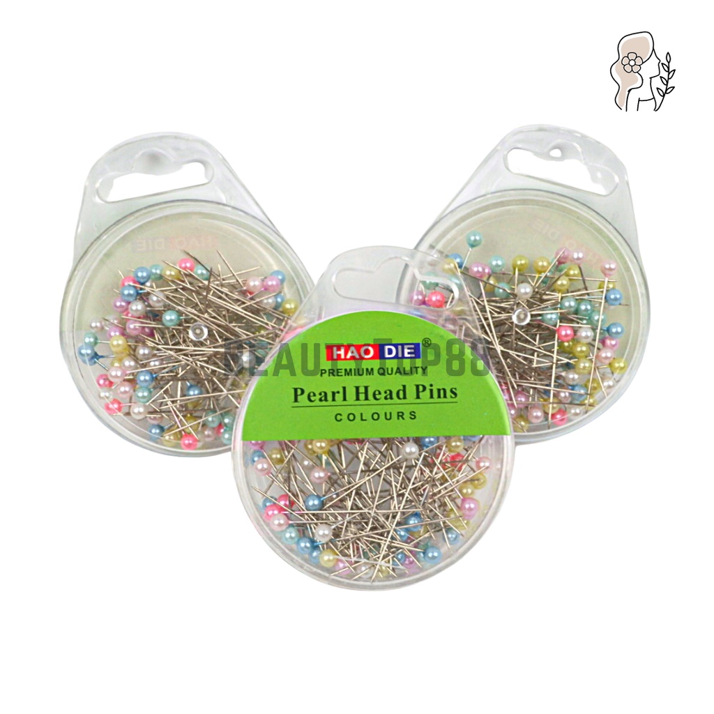 Jarum Pentul Kemasan Mika Bulat / Jarum Mutiara Stainless Steel Besar / Pearl Pins Aksesoris Hijab A