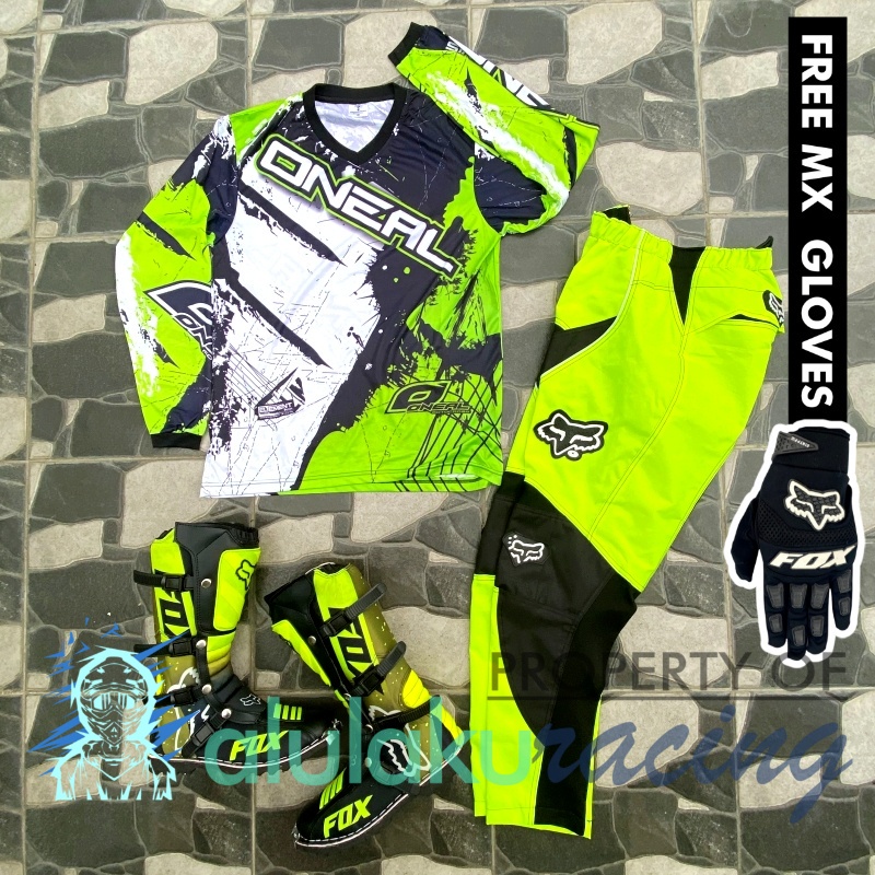 Jersey, Celana, Sarung Tangan &amp; Sepatu Fullprint with Protectors Fullset MX Trail Motocross - Paket Bundling ONCTFG040404-F41