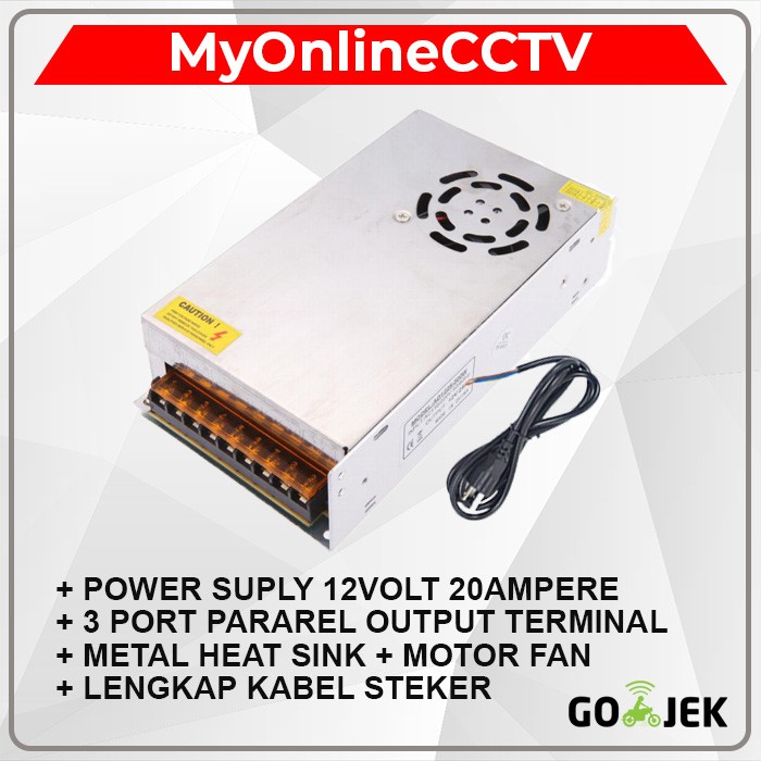 Adaptor 12V 20A 12 Volt 20 Ampere CCTV Power Suply Jaring CCTV