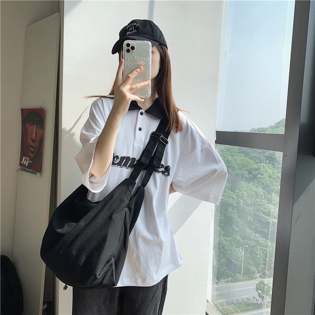 Tas Selempang Kanvas Tali Ganda Kasual Tas Kanvas Shoulder Bag Tas Kuliah  Kapasitas Besar