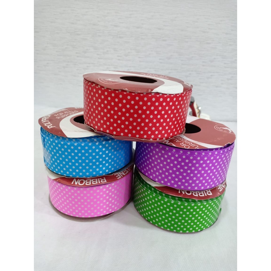 

Pita kado polkadot 4cm / pita hiasan 1,5cm per roll isi 25yard