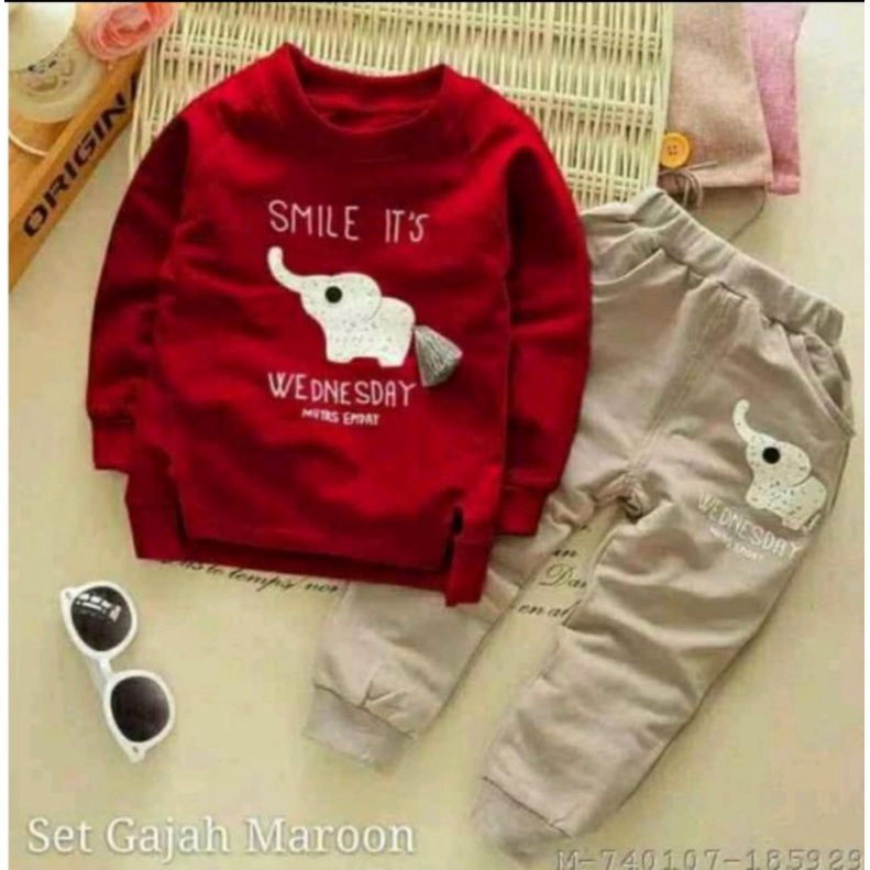 SETELAN JOGER ANAK/SET SWITER ANAK LAKI LAKI DAN PEREMPUAN MOTIF GAJAH  UMUR 06 BLN - 5 THN