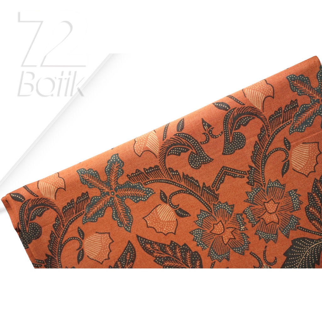 KAIN BATIK PREMIUM Bahan Katun Motif Kembang Singkong Warna Orange 722038 Cap 72 Jarik Jarit Samping Kebat Panjang Batik Katun Modern Premium Bahan Seragam Batik Pernikahan Kantor Keluarga Murah Kamen Jadi Batik Bali Lembaran