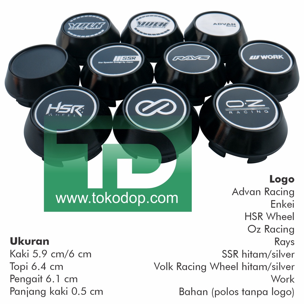 TUTUP DOP VELG KERUCUT KAKI 5.9 CM TOPI 6.4 CM COVER AS RODA LOGO ADVAN ENKEI HSR OZ RACING RAYS SSR
