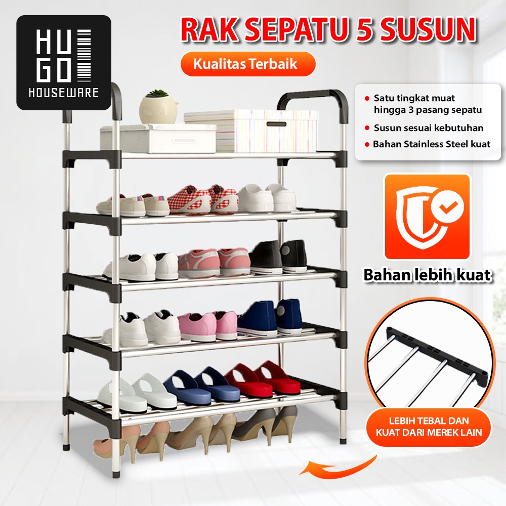 Rak Sepatu Portable Serbaguna 4 dan 5 Tingkat Tempat Sepatu Sandal HUGO