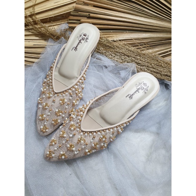 sepatu Marisa cream gold tinggi 3cm bahan