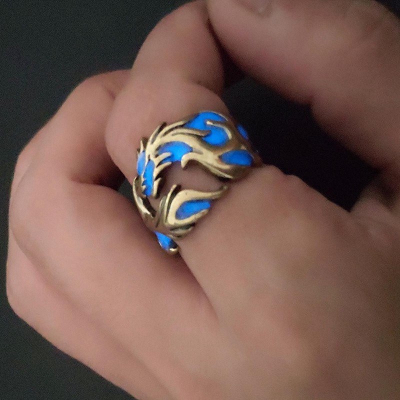 Cincin Desain Naga Luminous Glow In The Dark Gaya Vintage Untuk Pria Dan Wanita