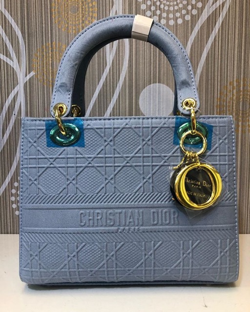 TAS DIOR LADY  Dlite EMBROIDERED KANVAS BABY BLUE