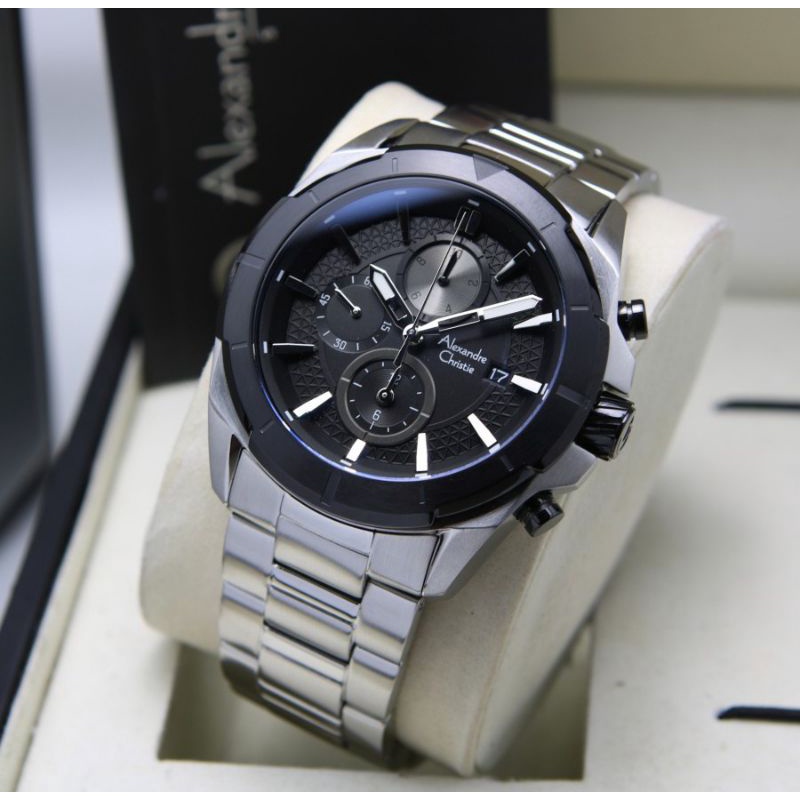 AC6596 Jam Tangan Pria Alexandre Christie AC 6596 Original Silver Hitam