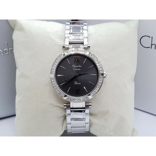 jam tangan wanita alexandre christie AC 2710LH FULL SILVER PLAT HITAM