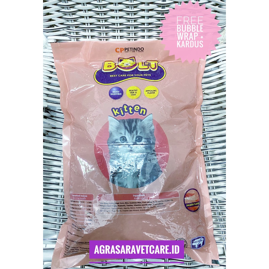 MAKANAN KUCING KITTEN BOLT CAT KITTEN  SALMON 1 KG - makanan anak kucing bolt