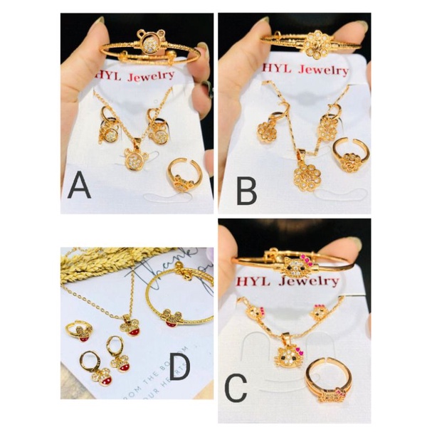 Mamk862.Perhiasan anak anak satu set xuping (kalung,gelang,anting,cincin) lapis emas dgn mata zircon