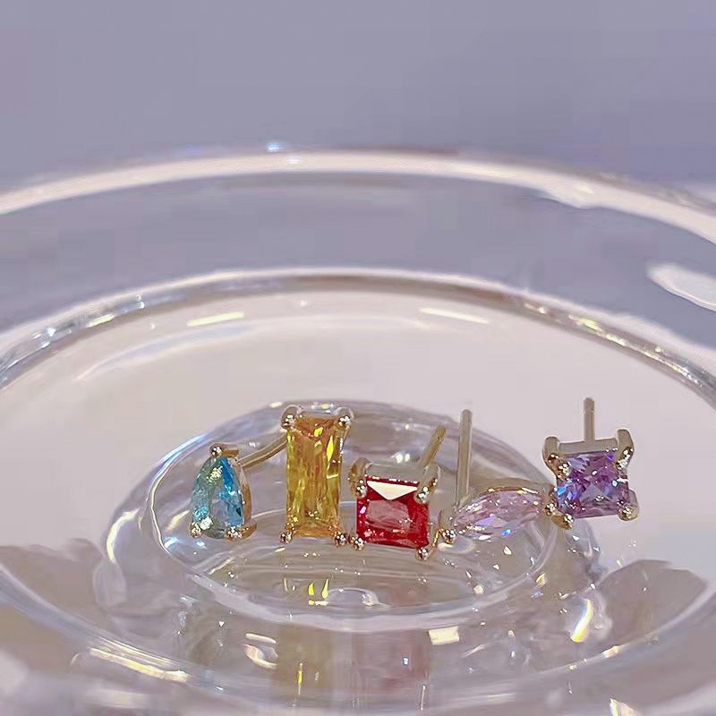 Coco Anting Tusuk Gantung Temperament Desain Geometri Hias Zircon Ada 5 Warna Gaya Koreasimple Untuk Wanita