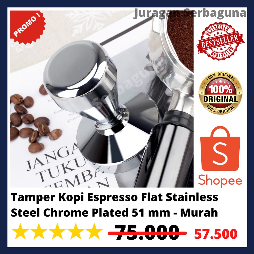 Tamper Kopi Espresso Flat Stainless Steel Chrome Plated 51 mm - Murah