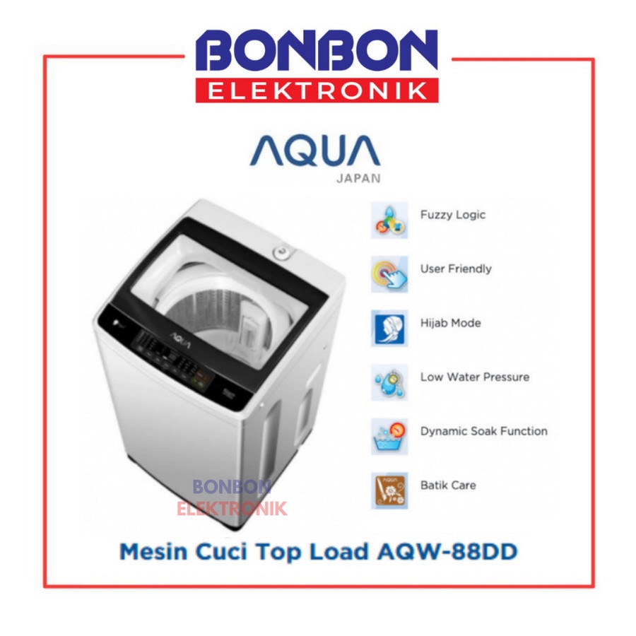 AQUA Mesin Cuci Top Loading 1 Tabung 8KG AQW-88DD (BK) / AQW 88 DD