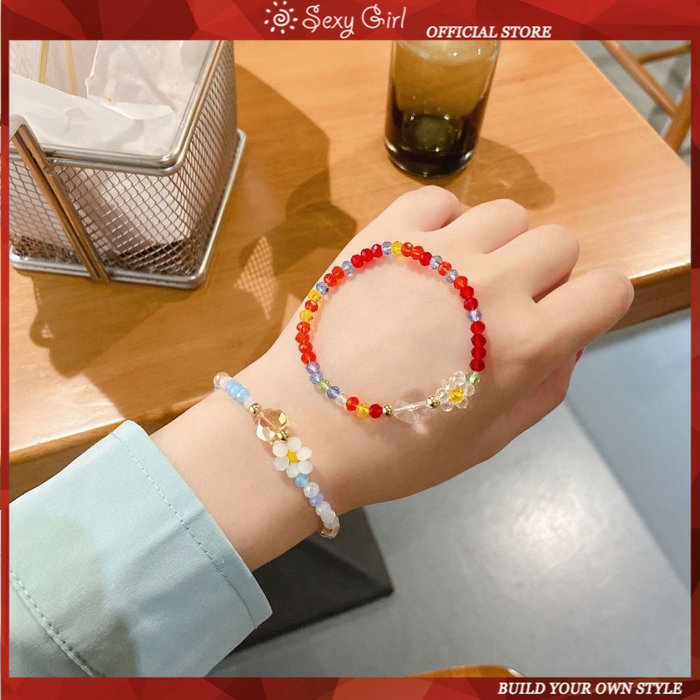 Summer Flowers Ice Cold Crystal Beaded Bracelet Ins2021 New Korean Niche Design Sense of Girls' Bracelets Sexy Girl Jewelry