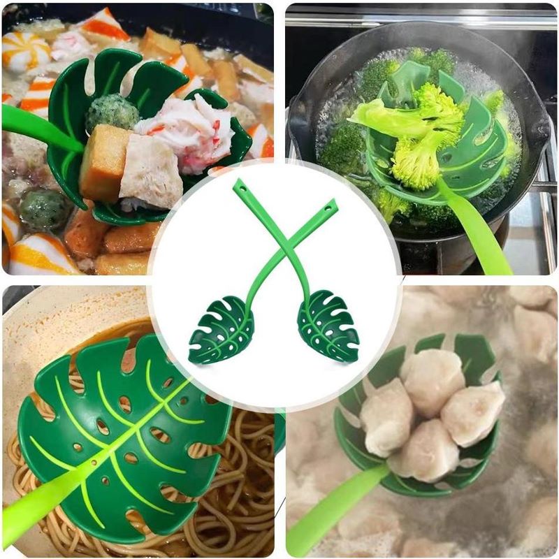 Sendok Saringan Bentuk Daun Hijau Dengan Gagang Panjang Anti Panas Untuk Memasak Telur Mie