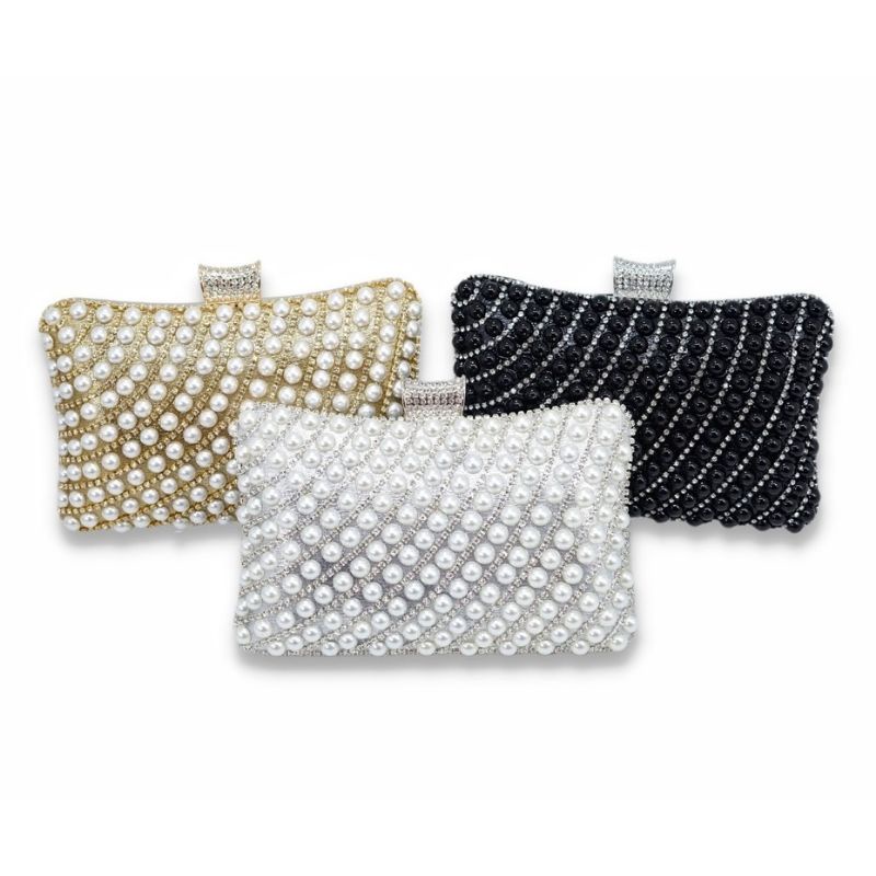 tas pesta mutiara pearl hand bag gold silver swarovski klip clip tali rantai chain sling bag tentrng