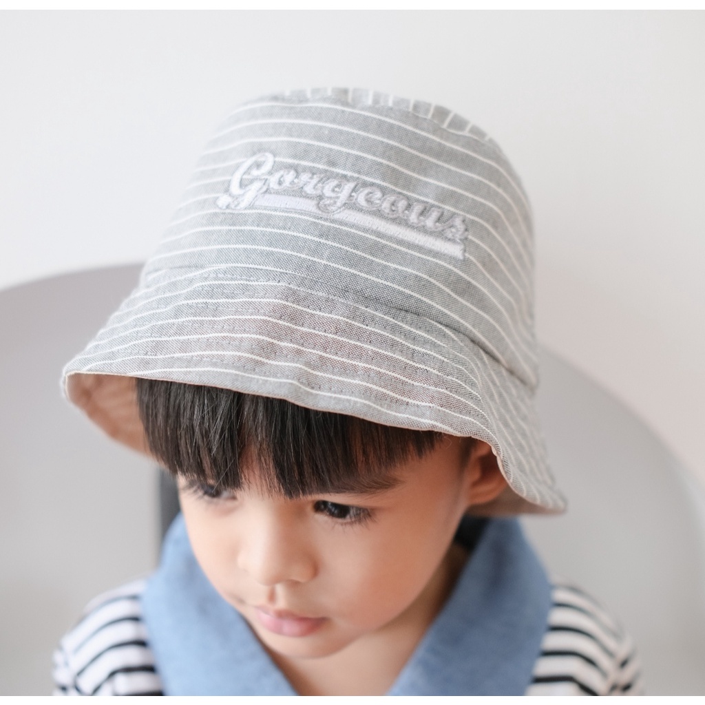 OX-HAT - Promo 10.10 Bucket Hat Motif Stripe Anak Topi Bordir Cewe Cowo Laki Perempuan Korea Lucu
