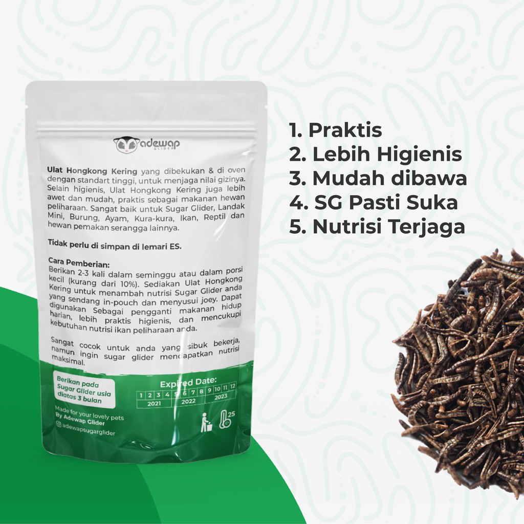 ADEWAP GLIDER Ulat Hongkong Kering 40gr Dried mealworm Sugar Glider