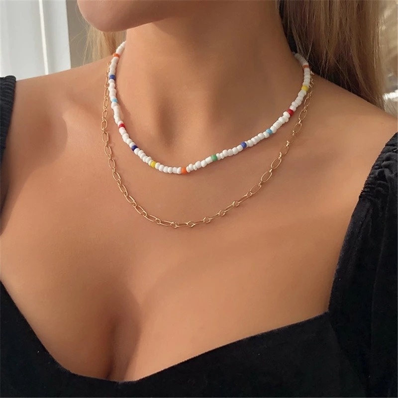 Kalung Choker Manik-Manik Warna-Warni Gaya Boho Korea Untuk Wanita