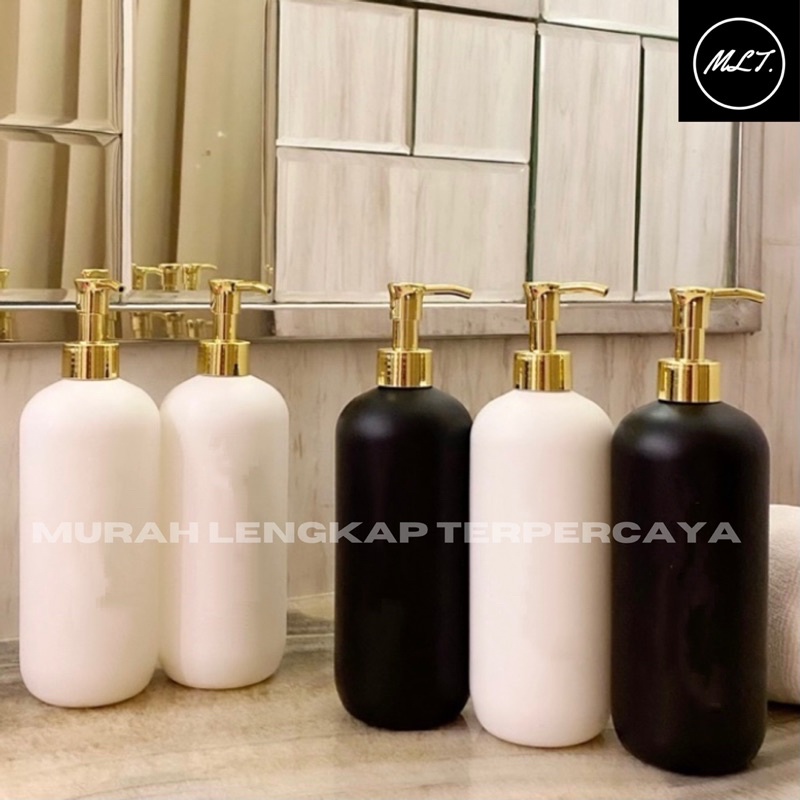 BOTOL DOFF N24 HITAM/PUTIH GOLD NEW PUMP GOLD LUXURY . AESTHETIC BOTTLE MINIMALIST REFILL REFIL 500 ML PUMP LUXURY CLIP OIL GOLD HDPE