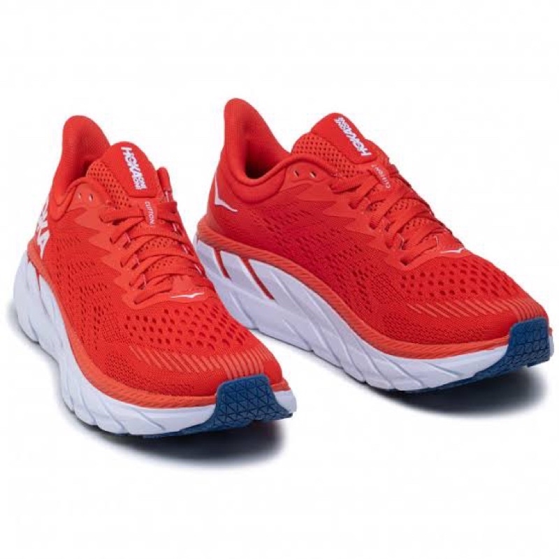 Hoka One One Clifton 7 Men's Running Shoes Sepatu Lari - Fiesta/White HKE1110508FW