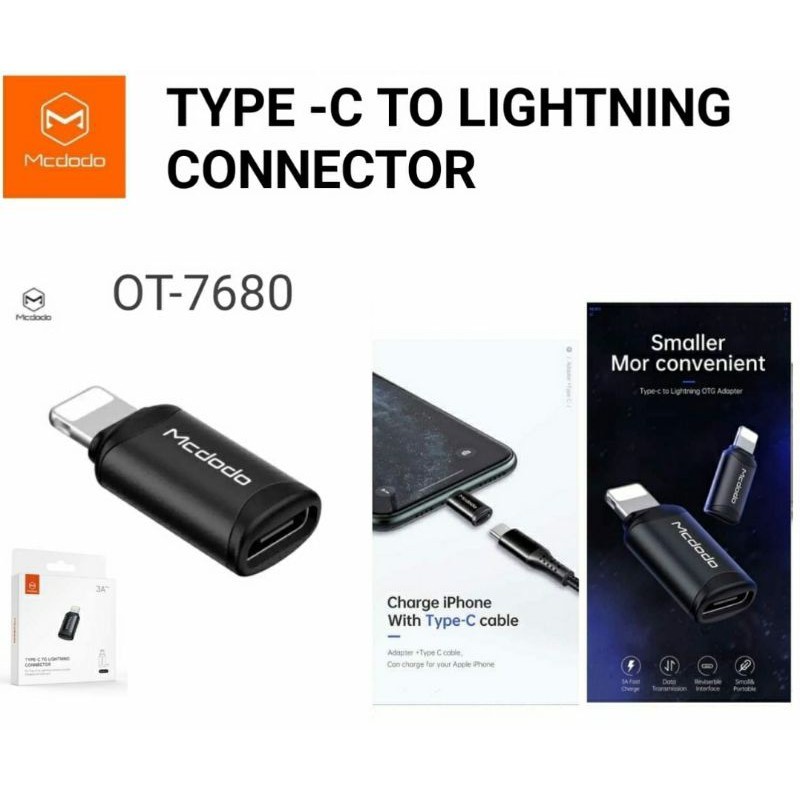 Mcdodo Converter TYPE C to LIGHTNING Iphone Konektor Adapter OTG OT-7680