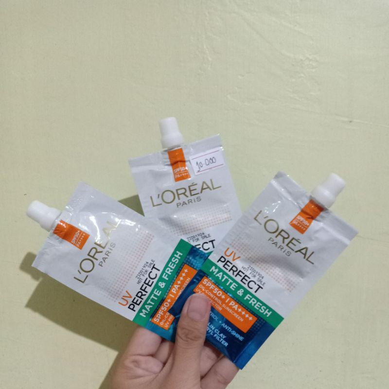 Loreal Paris UV Perfect Matte & Fresh SPF 50 PA++++ 7ml Sachet Trial Travel Size Sunscreen