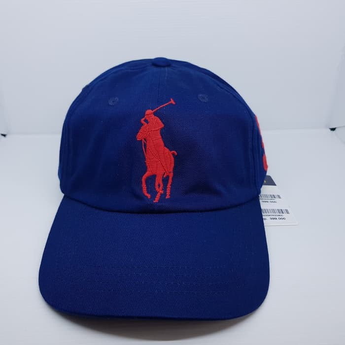 Topi POLO Navy Big Pony Merah Leather Strap Original